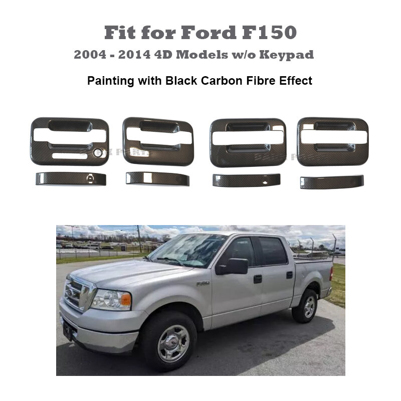 8pcs Gloss Black Carbon Fibre Door Handle & Base Surround Covers for Ford F150 2004-2014 4 Door Models