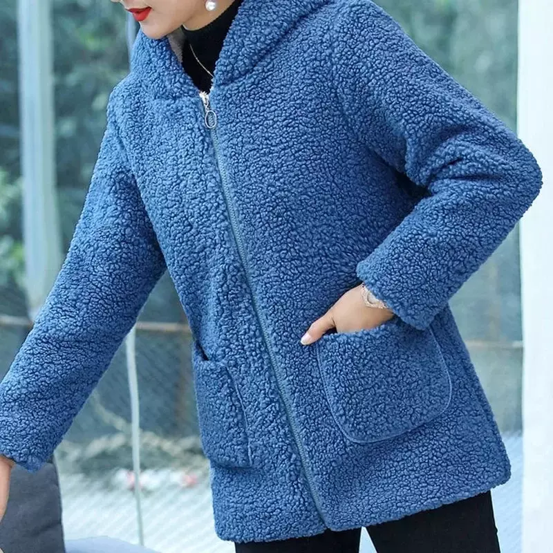 Madre inverno donna pelliccia lana d'agnello pile polare più velluto giacca di cotone cappotto oversize soprabito con cappuccio capispalla parka femminile