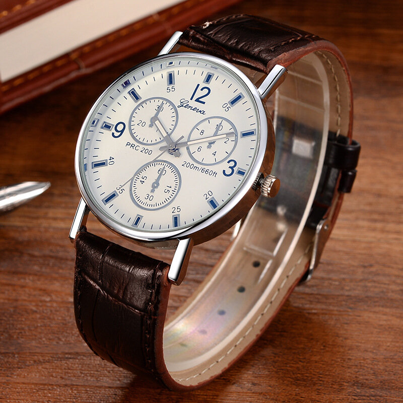 Geneva-メンズレザーウォッチ,クォーツ腕時計,フィット,スポーツ,低価格,2023