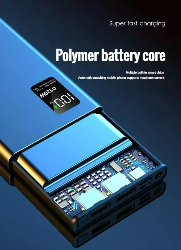 Lenovo-Chargeur de batterie portable haute capacité, charge super rapide, banque d'alimentation 120W, 50000mAh, Xiaomi, iPhone, Samsung, Huawei