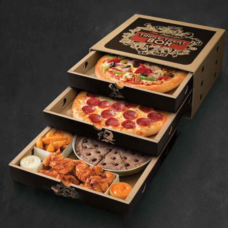 Papel Kraft Folding Takeaway Pizza Triple Treat Box, produto personalizado, boa qualidade