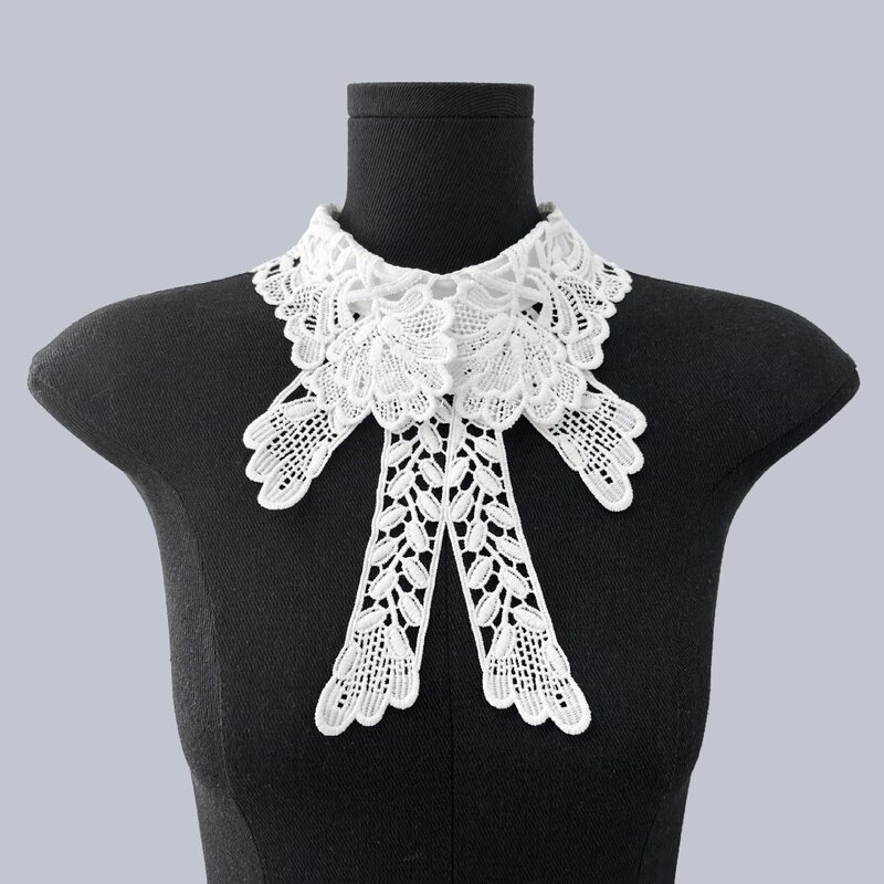 White Women's Lace Collar New Fake Collar Lace Up Shawl Bow Tie Collar Cloak Fake False Collars