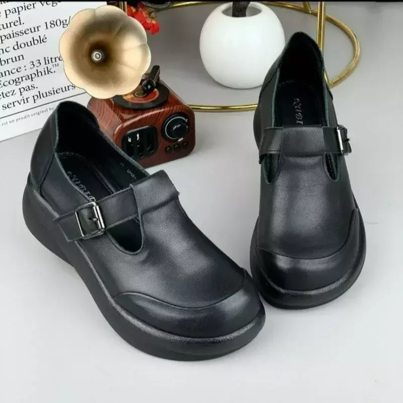 Женские туфли на платформе с пряжкой и ремешком, повседневная обувь ручной работы, женские туфли-лодочки, Размеры 35-40