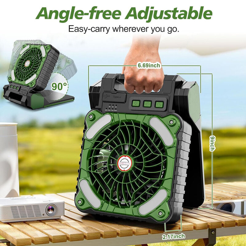 Portable Camping Table Fan LED Light Quiet 4Speeds Folding Timable 10000mAh Solar Power Rechargeable Battery For Home Outdoor RV