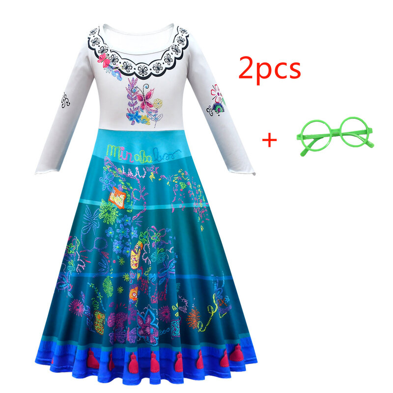 Disfraz de Encanto Mirabel Madrigal para niña, vestido de princesa para carnaval, Halloween, pendientes y gafas