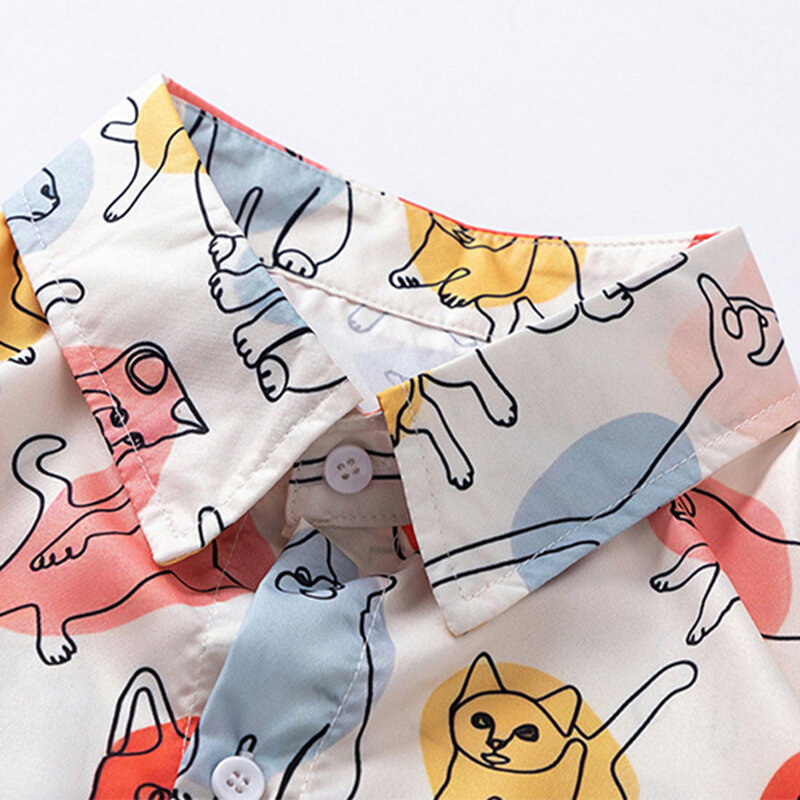 Cartoon Cats Shirts 2024 Moda Męska Koszule Letnie Luźne Krótki Rękaw Zapinane Na Guziki Bluzki Y2K Oversized Hip Hop Shirts Tops Man