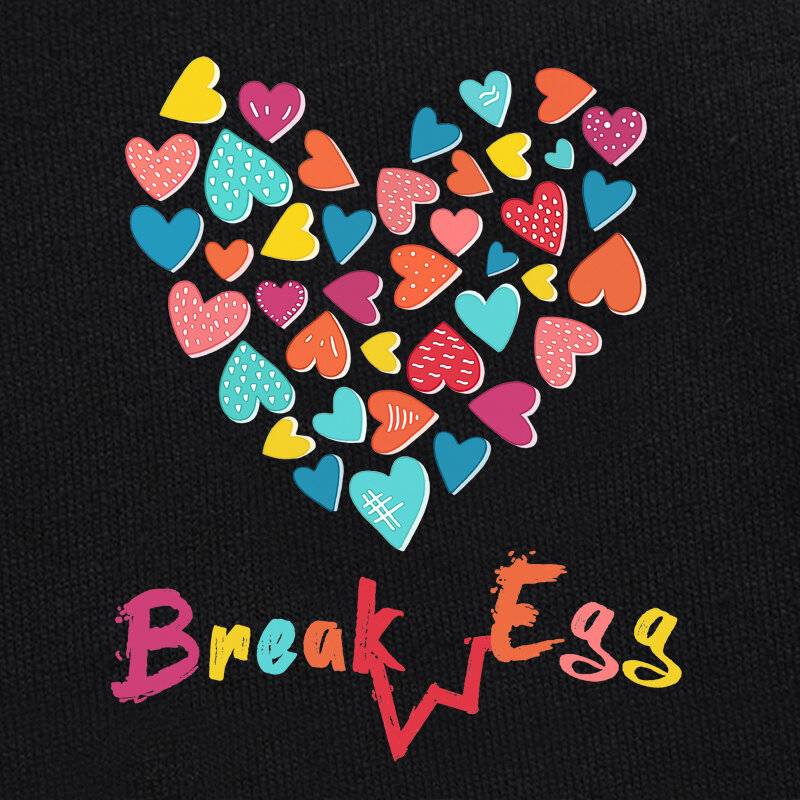 Amor Letter Printing Cotton V-Neck Button Fit Sweater para mulheres, Break Egg Cardigan, Óculos de coração, Bordado colorido traseiro, Outono
