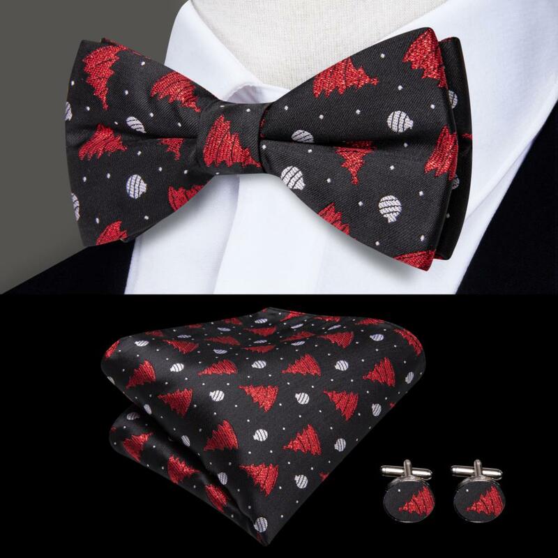 Hi-Tie Christams Suspender pria sutra merah hitam bretel Fashion Suspender Natal dasi kupu-kupu kulit logam 6 klip kawat Suspender grosir