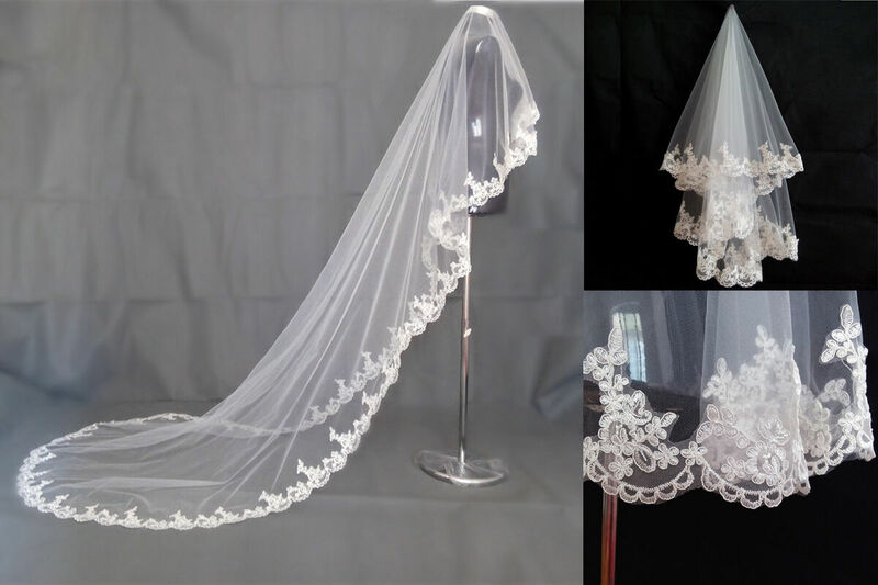 Wedding Veil With Comb Lace Appliques Tulle Bridal Veil Wedding Accessories