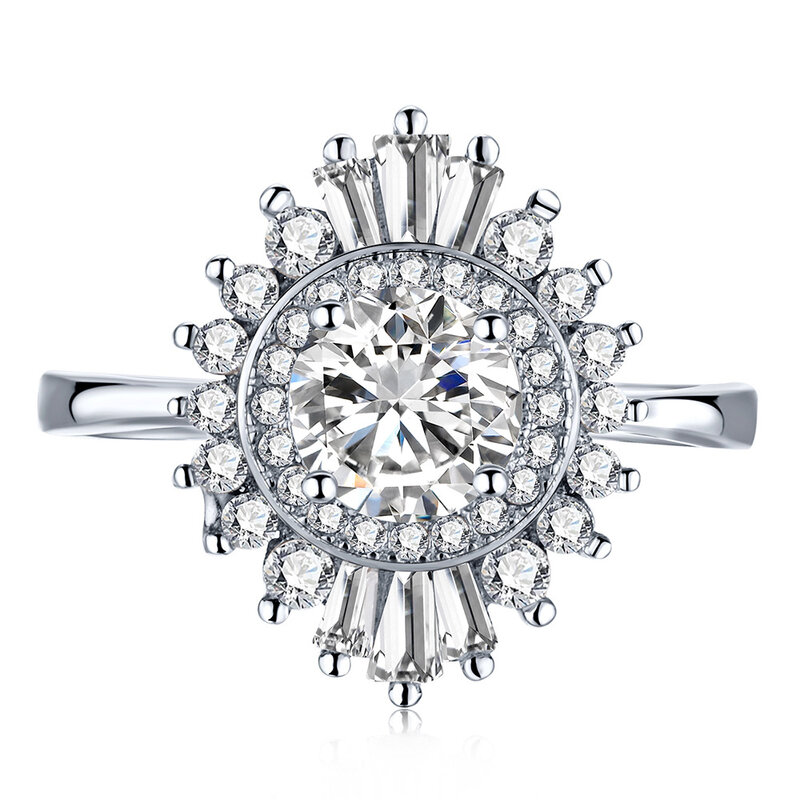 خاتم من الفضة المقلدة S925 بالماس ، خاتم من الزهور العصرية والطازجة ، جديد وعصري