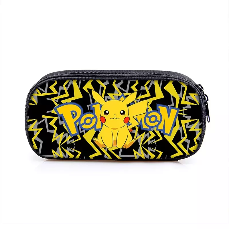 Pokémon Pikachu Student Pen Bag, Periférico de Desenhos Animados, Poliéster, Alta Capacidade, Papelaria de Camada Única, Saco Lápis para Meninos e Meninas