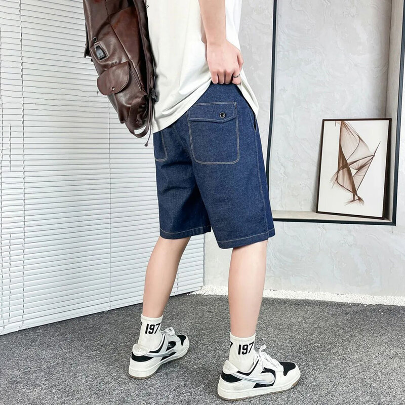 Jeansy męskie 2023 Trend w modzie młodzieżowe spodnie typu Stretch Stretch Casual amerykańskie Hiphop jednolity kolor na zamek błyskawiczny spodenki