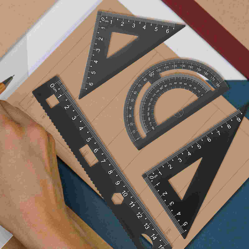 Triângulo Placa Régua para Estudante, Transferidor De Alumínio, Ferramentas De Elaboração, Modelo De Círculo