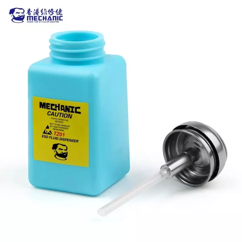 MECHANIC TZ01 botella de Alcohol líquido, prensa de bombeo ESD, dispensador de fluido, tapa de Metal, contenedor de plástico para placa base PCB, herramienta de limpieza