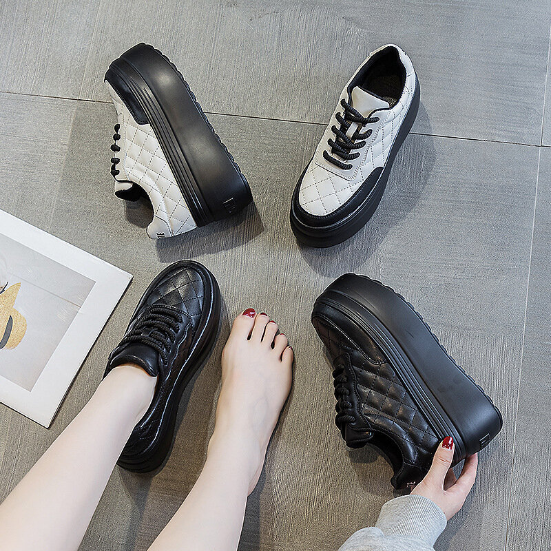 Zapatos de plataforma plana para mujer, zapatillas de suela gruesa de cuero genuino, zapatos informales, otoño