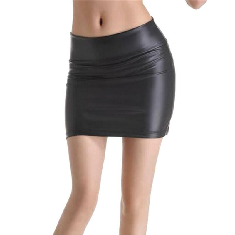 Женская юбка-карандаш из ПУ кожи, с высокой талией