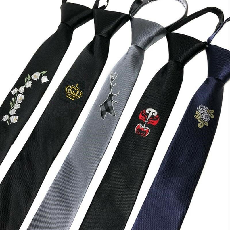 남성용 자수 넥타이 지퍼, 레이지 당기기 쉬운 한국 결혼 개성 로고, 좁은 넥타이, 왕관 동물 문자 꽃무늬, 5cm