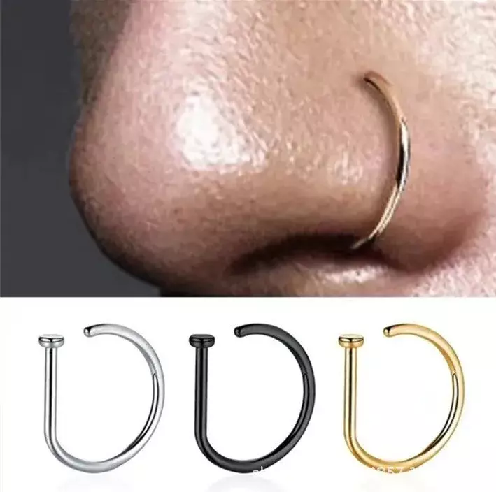 Cincin hidung baja tahan karat tidak mudah memudar klem hidung 1 cincin hidung perhiasan tindik bahan pilihan produksi elektroplating