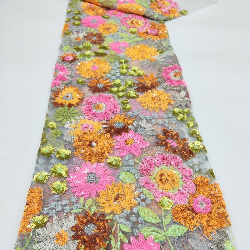 Tela bordada con cuentas de colores para mujer, vestido de disfraz con forma de planta, bordado de lentejuelas