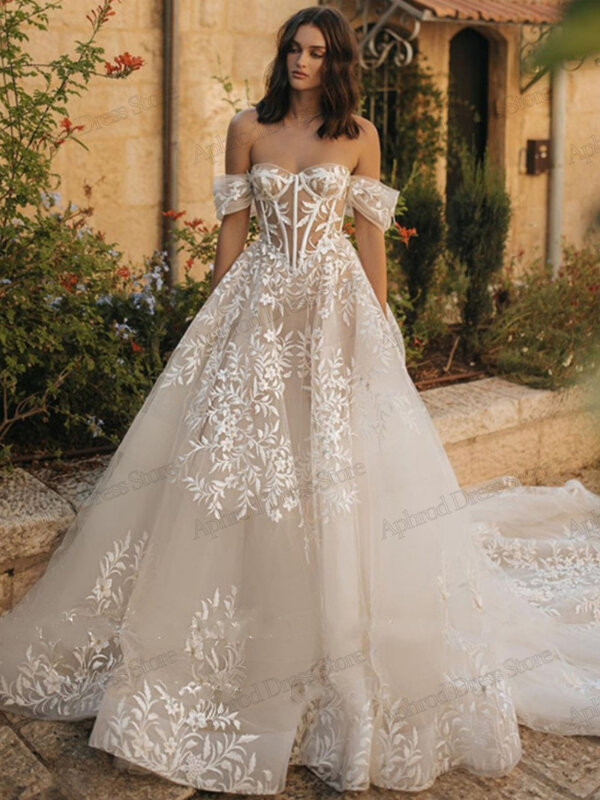 Exquisite Wedding Dresses A-Line Princess Bridal Gowns Embroidery Robes Off The Shoulder Floor Length Luxury Vestidos De Novia