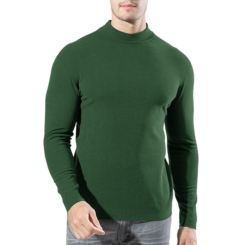 Leisure Men Shirt Tops Jumper Long Sleeve Mock Neck Pullover Solid Sports Stretch T-Shirt Tops Autumn Male New