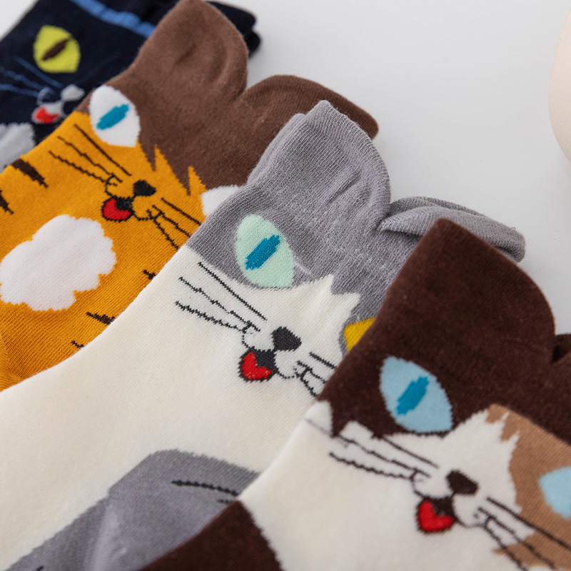 Chaussettes en coton Harajuku pour femmes, chaussettes de chat de dessin animé, bonneterie de printemps et d'été 3D chaton drôle, bas de mode Sox, accessoires de vêtements