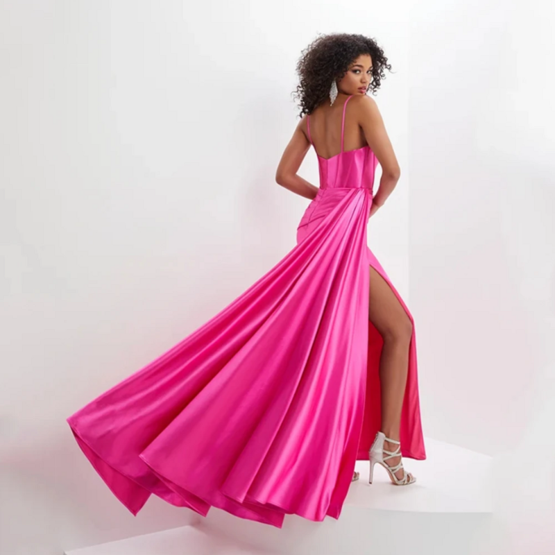 Elegant Pink Exquisite Evening Dress New Prom Gowns Backless Taffeta Vestidos De Fiesta Sweetheart Spaghetti Strap A-Line
