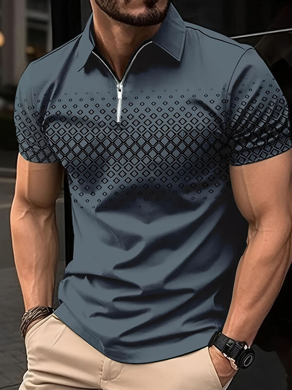 Camiseta de golf 3D para hombre, POLO informal de manga corta con cremallera, ropa de calle de verano, medición europea