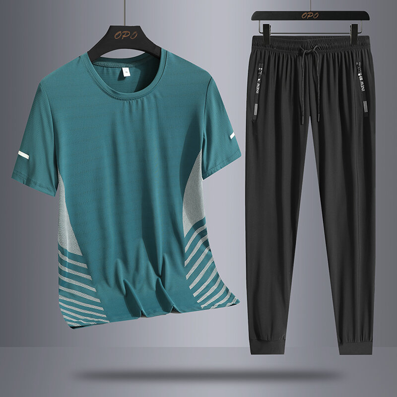 2024 nowy męski garnitur letnia odzież sportowa wygodna oddychająca siateczka dres biegowy Jogging Fitness 2 częściowy zestaw męskie odzież treningowa