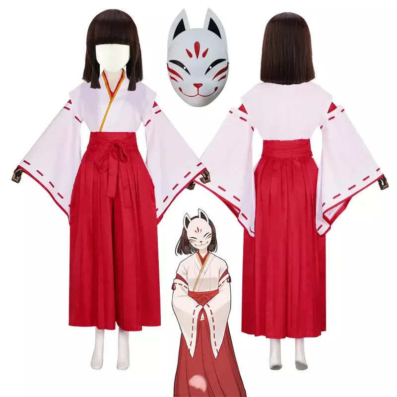 Genshin Impact Kazari Masker Kostuum Npc Maskers Heks Hanachirusato Cosplay Uniform Kimono Miko Fancy Dress Halloween Vrouwen Outfits