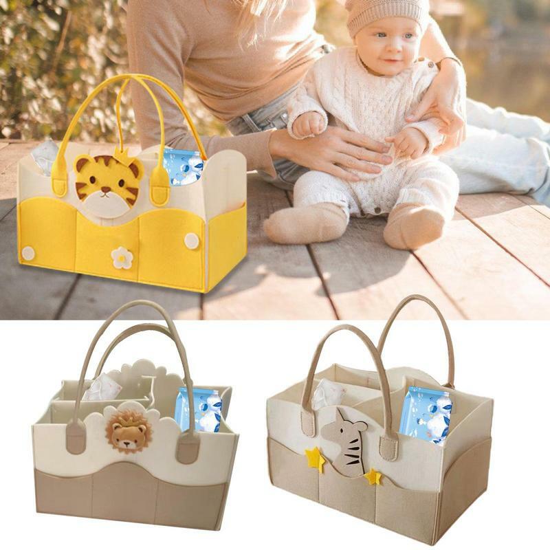 Portable Felt Storage Bag Baby Diaper Caddy Organizer Car Travel Nursery Basket Kids Storage Carrier Large Pocket organizer