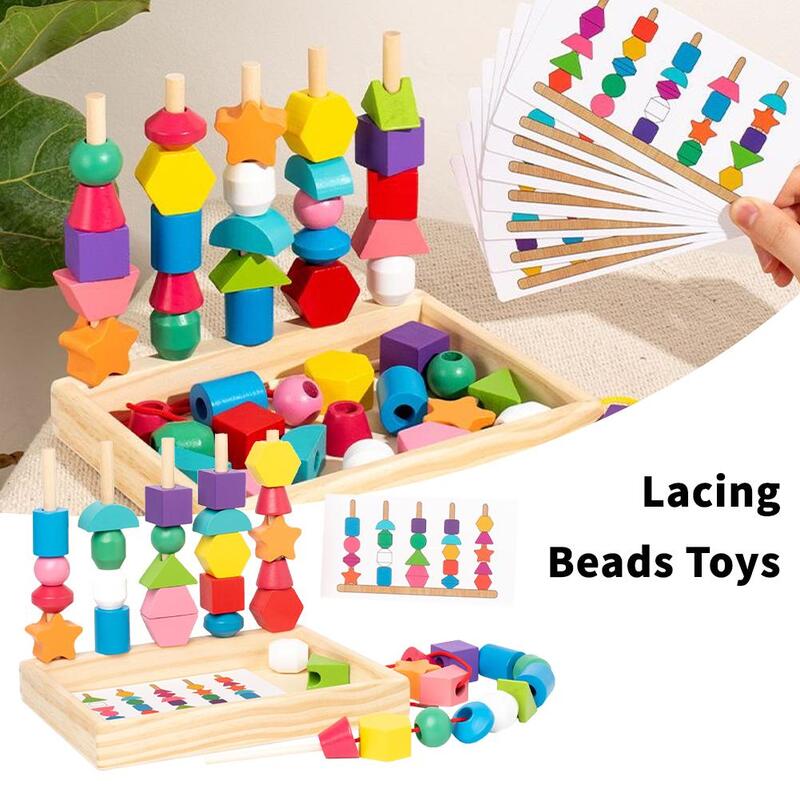 Wooden Toys Color Shape Matching Puzzle Game Colorful Beaded Color Cognition Early Educational Toys Gift For Children Kids P2J0