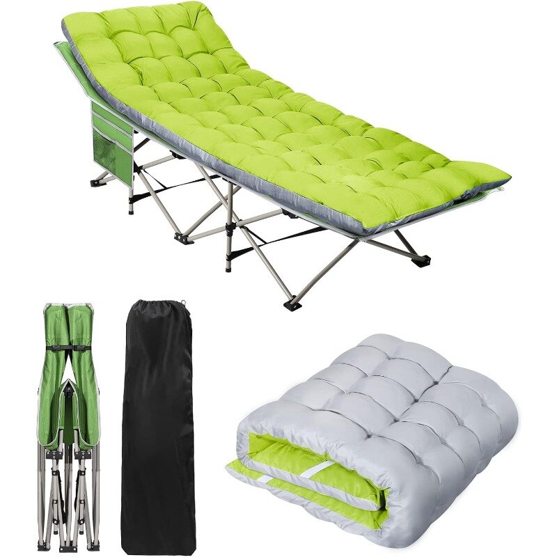 Berço de acampamento portátil com colchão para adultos, Outdoor Folding Heavy Duty Sleeping Bed, Bolso lateral