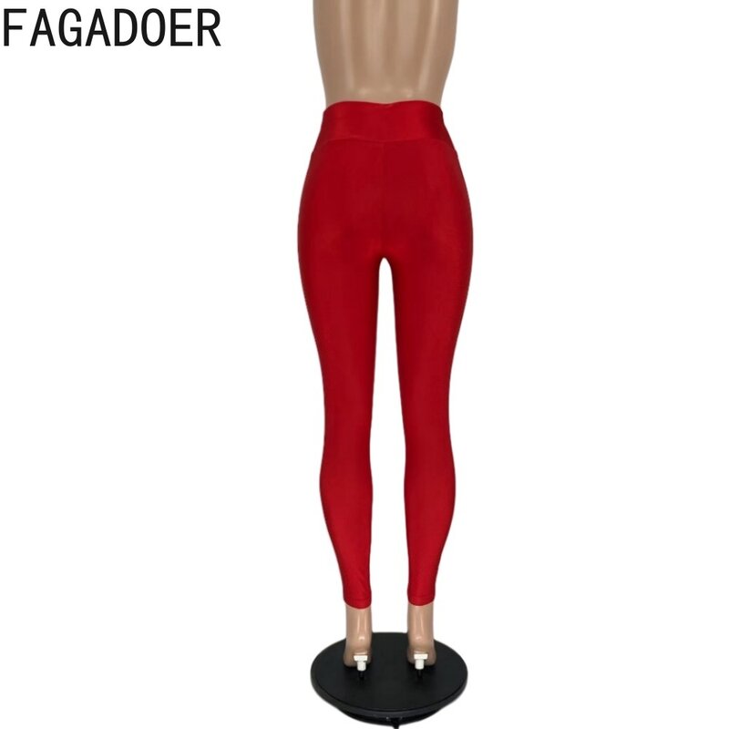 Fagadoer กางเกงเข้ารูปแนวสปอร์ตสำหรับผู้หญิงกางเกงเลกกิ้งผ้ายืดเอวสูงสีทึบกางเกงเข้าคู่กับ2024ฤดูใบไม้ผลิ