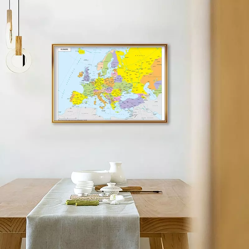 ภาพวาดแผนที่ยุโรปในฝรั่งเศสขนาด59*42ซม. ภาพวาดผ้าใบโปสเตอร์ศิลปะบนผนังวินเทจอุปกรณ์ตกแต่งบ้าน