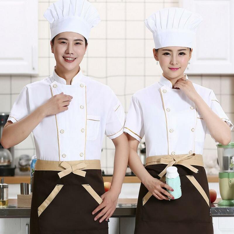 Uniforme de Chef de doble botonadura con bolsillos para almacenamiento, transpirable, resistente a las manchas, para cocina, panadería y restaurante