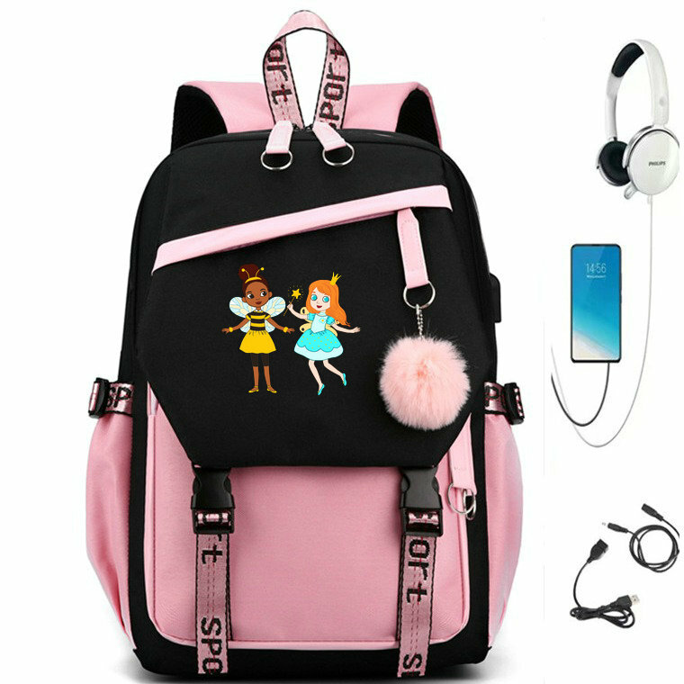 حقيبة ظهر بشحن USB بطراز لطيف للفتيات ، حقيبة مدرسية للمراهقات ، حقيبة ظهر للكمبيوتر المحمول من قماش الكانفاس ، حقيبة ظهر للنساء