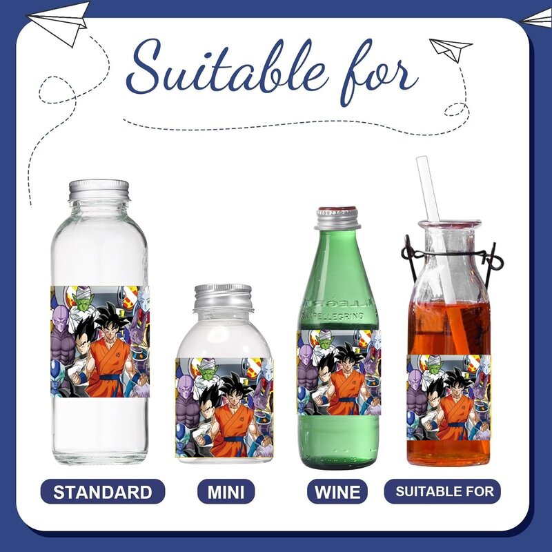 Étiquettes autocollantes étanches pour bouteille d'eau, 10/20/30 pièces, singe roi Son Goku, décor d'anniversaire, autocollant en verre, cadeau pour enfants, fournitures de fête DIY