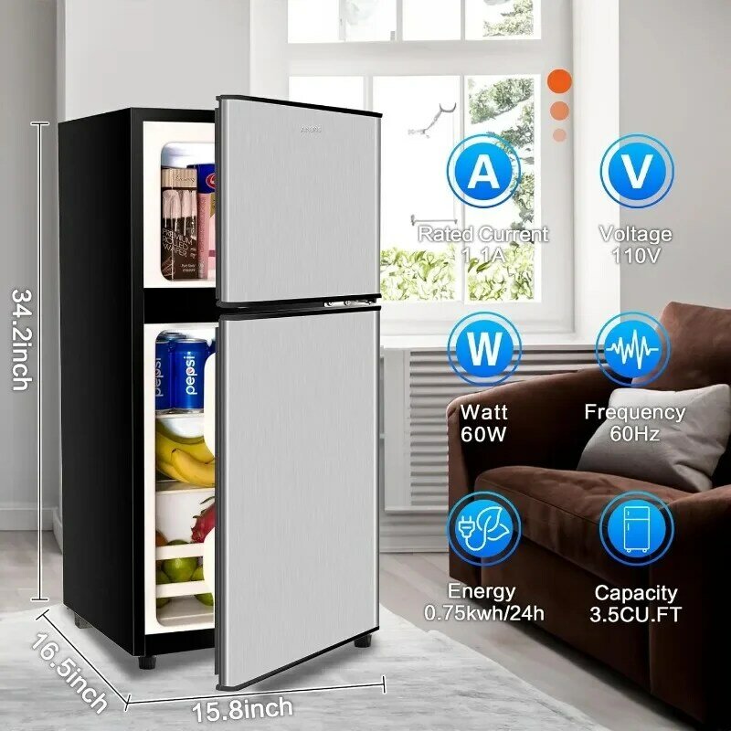 Kompaktowa lodówka Anukis 3.5 Cu Ft 2-drzwiowa Mini lodówka z zamrażarką do mieszkania, akademika, biura, rodziny, piwnicy, garażu