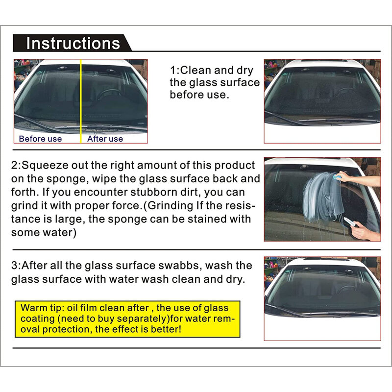 Water Spot Remover Glass Oil Film rimozione pasta Automotive Glass Coating Agent Form strato protettivo crema per la pulizia dello sporco