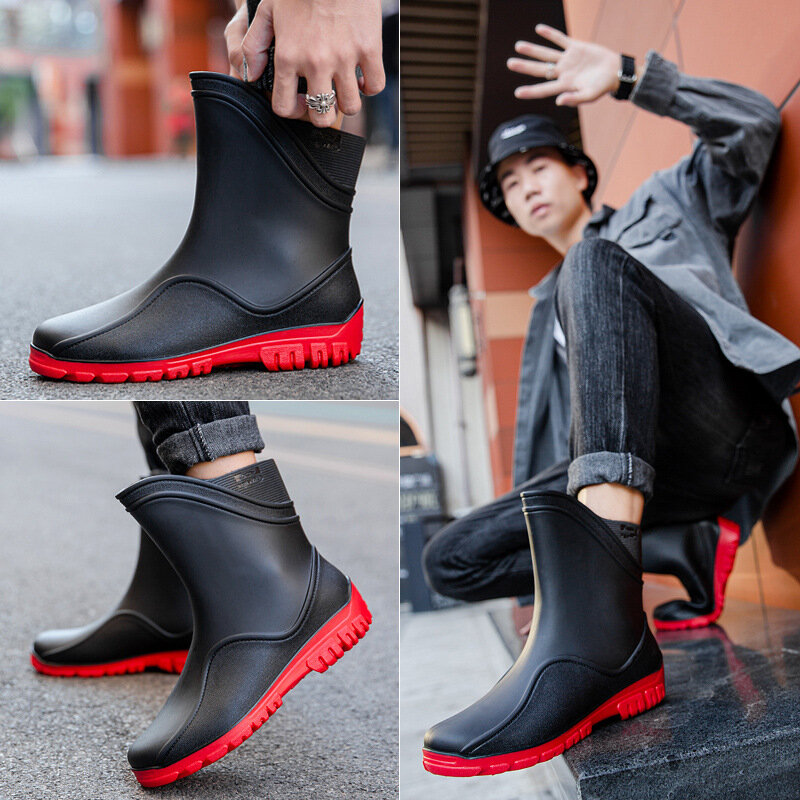 Men Rain Boots Chef Shoes Fishing Shoes Casual Waterproof Comfortable Fashion Non-slip Strong Wear-resistant Trend Large Size 44
