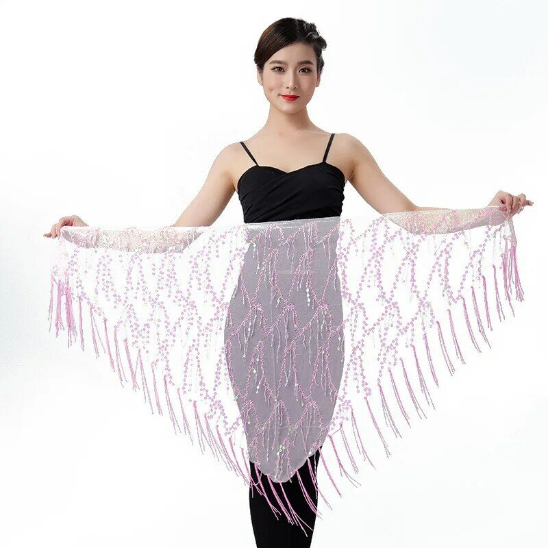 Женский набедренный платок для танца живота, платок с блестками и бахромой, 12 цветов