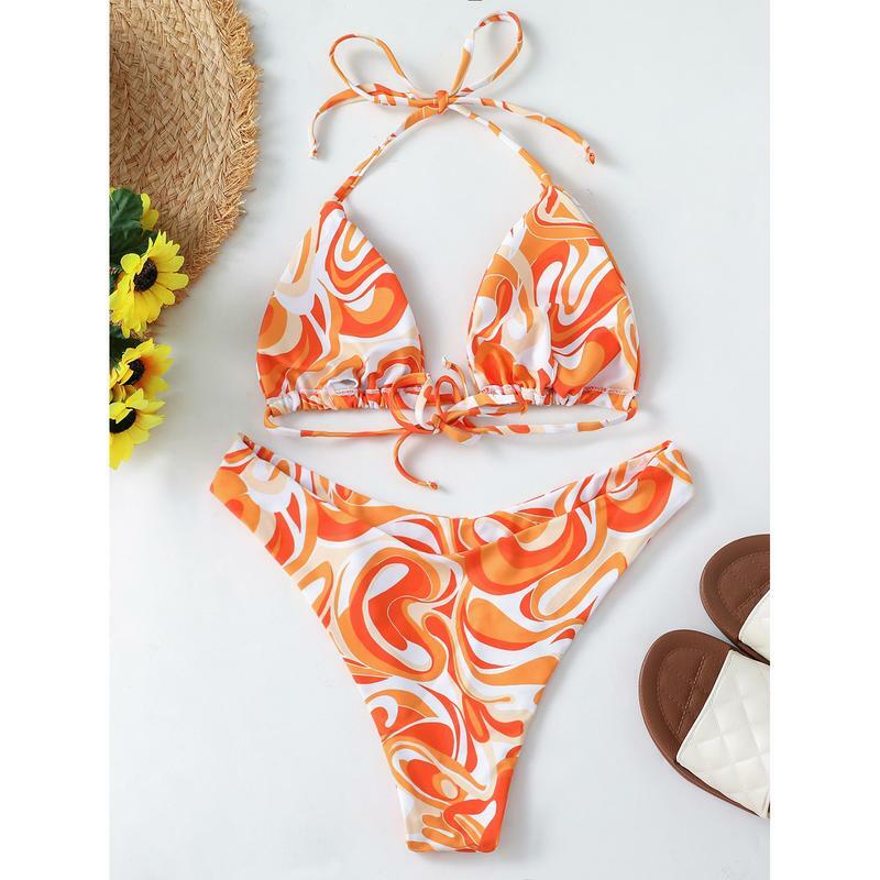 Triângulo Bikini Top e maiô, Top de natação acolchoado, Halter Top, Swimwear sexy para piscina de férias de verão