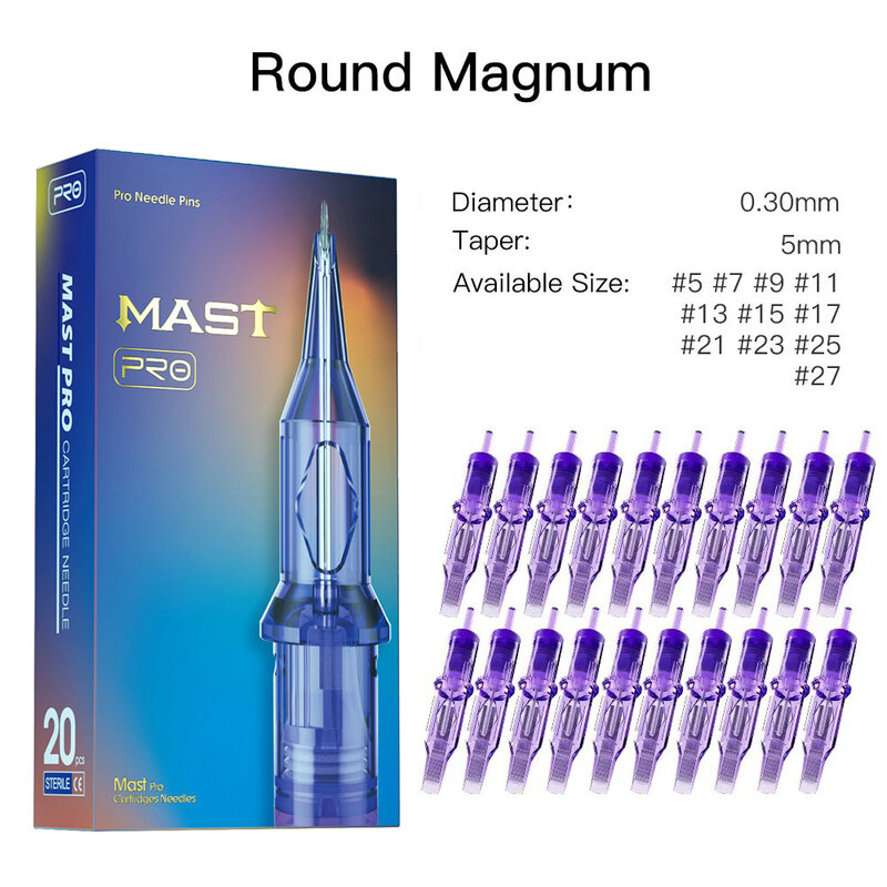 Mast PRO Round Magnum RM 100% oryginalne sterylizowane igły do tatuażu makijaż permanentny akcesoria do wkładów do tatuażu 20 sztuk/pudło