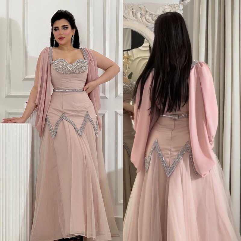 Arabia saudita Ball Dress maglia da sera con paillettes perline increspato fidanzamento a-line Sweetheart abito da occasione su misura abiti lunghi