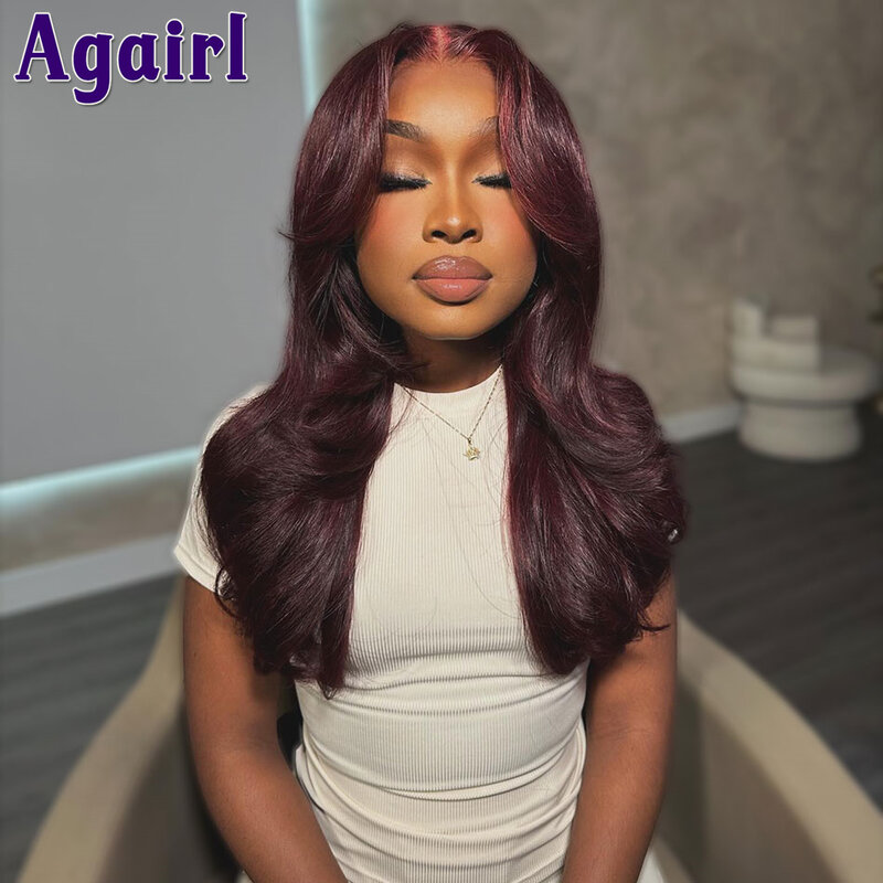Dark Red 99J Burgundy 13x6 Body Wave Lace Frontal Wig Colored Glueless 13x4 Lace Front Human Hair Wigs 5x5 Lace Closure Wig 200%