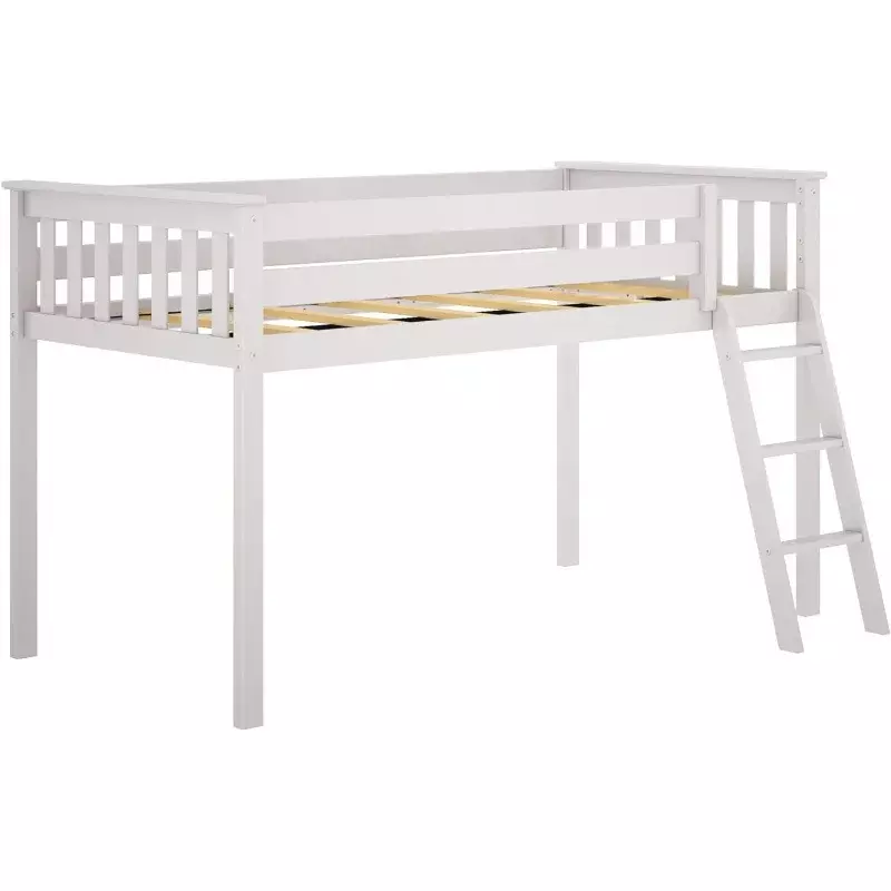Max & Lily Low Loft Bed, Twin Bed Frame For Kids, White