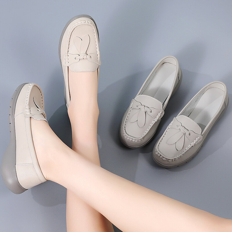 STRONGSHEN-Zapatos de tacón bajo para Mujer, mocasines informales de cuero, sin cordones, Tenis