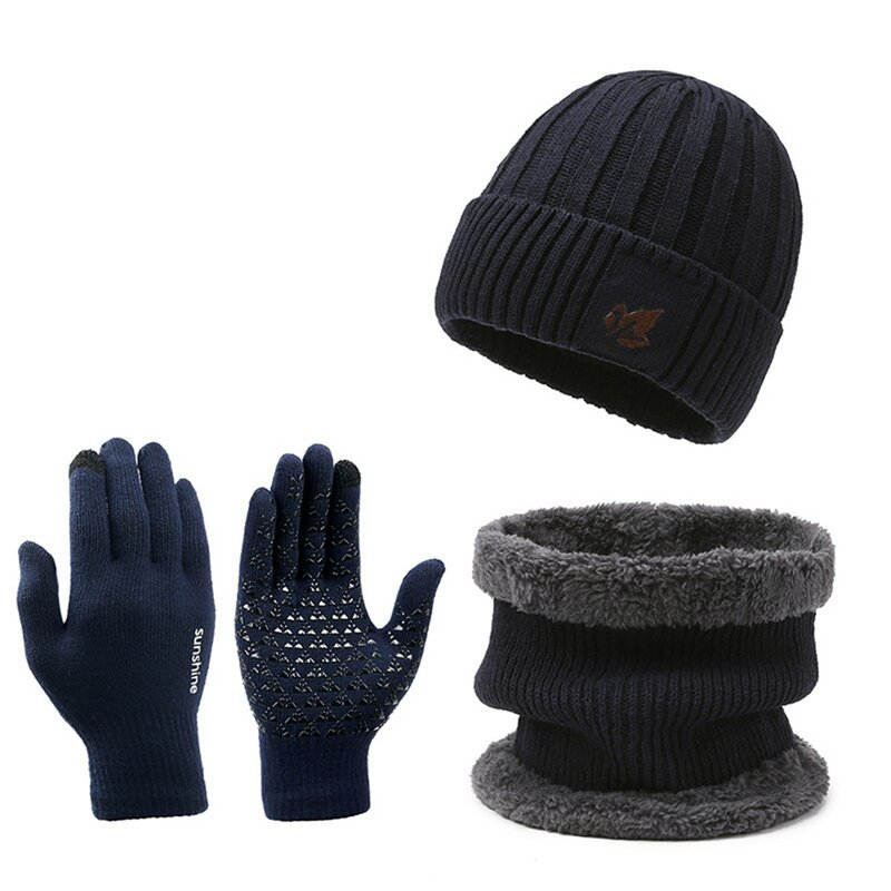 ชุดถุงมือผ้าพันคอผ้ากำมะหยี่หนาหมวกขนสัตว์รอบหูสำหรับขี่จักรยานฤดูใบไม้ร่วงและฤดูหนาว
