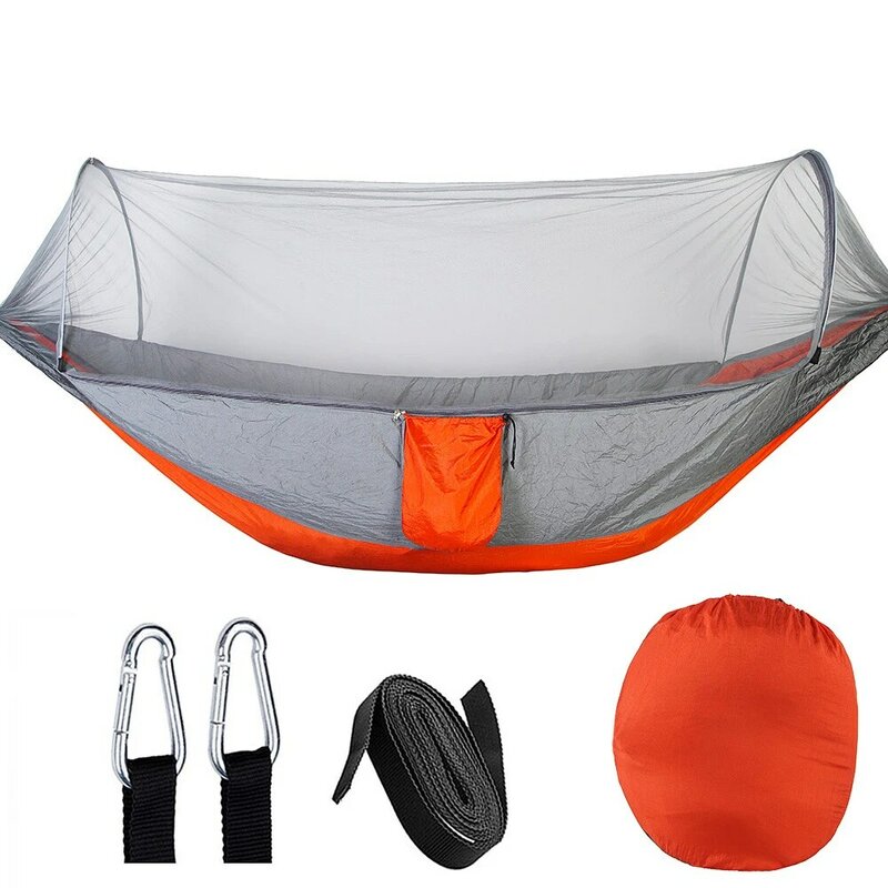 260x140cm 2-person Mosquito Net Hammock Outdoor Camping Automático Quick-abertura Swing Hammock Nylon Balançando Cadeira